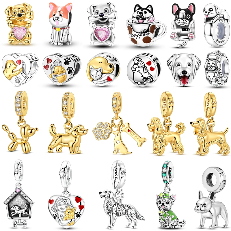 Abalorios de Plata de Ley 925 con Diseño de Perros y Gatos, Cocker Spaniel Dorado, para Pulseras y Collares Originales, Regalo de Joyería DIY 2026