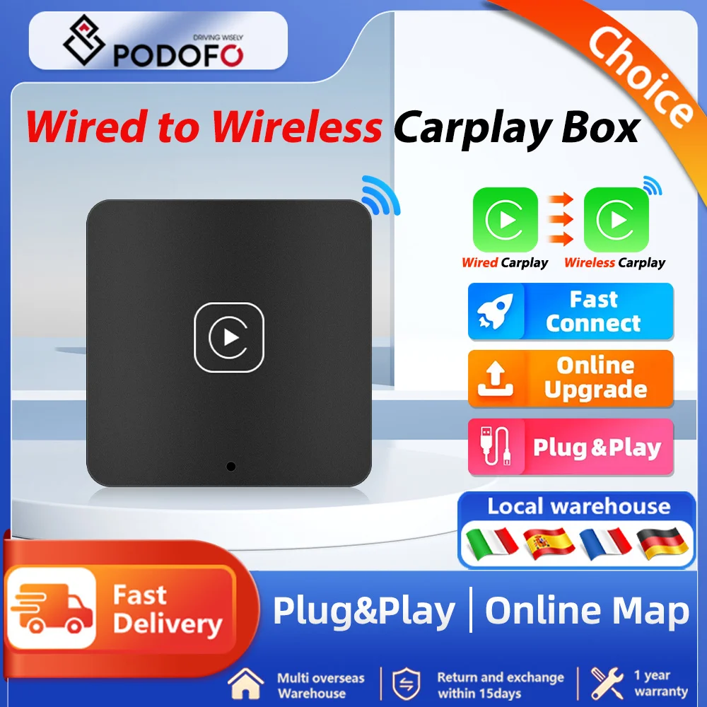 Podofo Carplay Ai Box Wireless CarPlay Car Adapter Apple Wireless Carplay Dongle Plug Play For Kia VW Toyota Peugeot Volvo