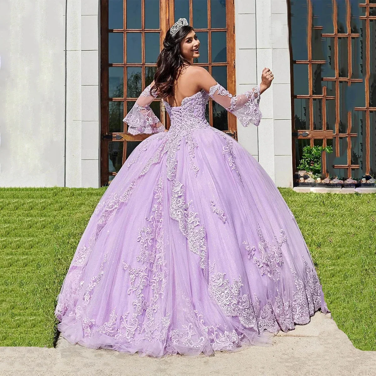 Ragazze Sweetheart Quinceanera abiti Ball Gown Lace Appliques Sleeve Puffy Prom Sweet 16 Dress 2024 abiti da sera da donna lunghi