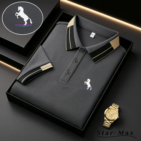 Men's Luxury Short Sleeve Polo Shirt with Horse Embroidery Milan Style Summer Casual T Shirt Men Business Brand Clothing