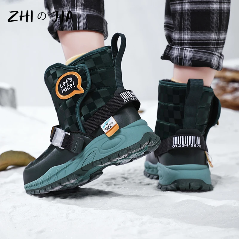 Children\'s New Anti Slip Snow Boots Outdoor Sports High Top Plush Boots Boys and Girls Fashion Trendy MatchingWarm Shoes 30-38