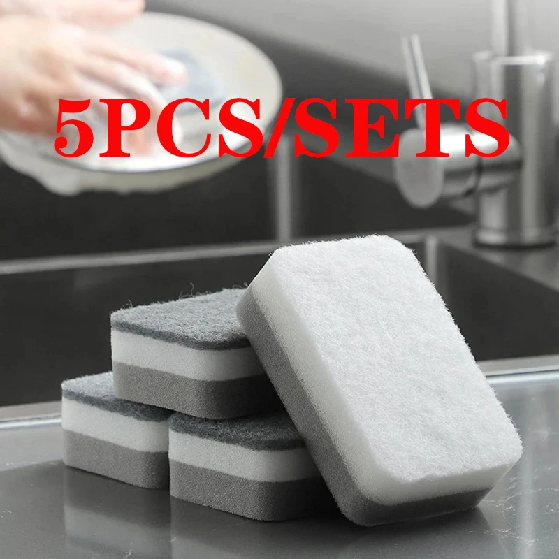 

5PCS Double-sided Cleaning Sponges Pan Pot Dish-Washing Sponges Household Scouring Pad Kit Tools Kitchen Tableware Brush