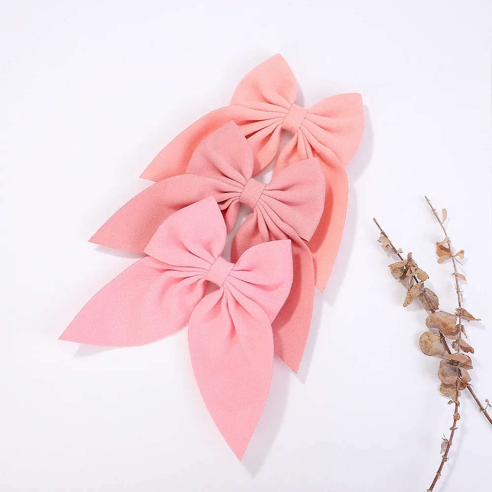 Pink 6Inch New Sweet Solid Bowknot Hair Clips Gilrs Big Hairpins Ribbon Batterfly Barrettes Duck Bill Clip Baby Hair Accessories