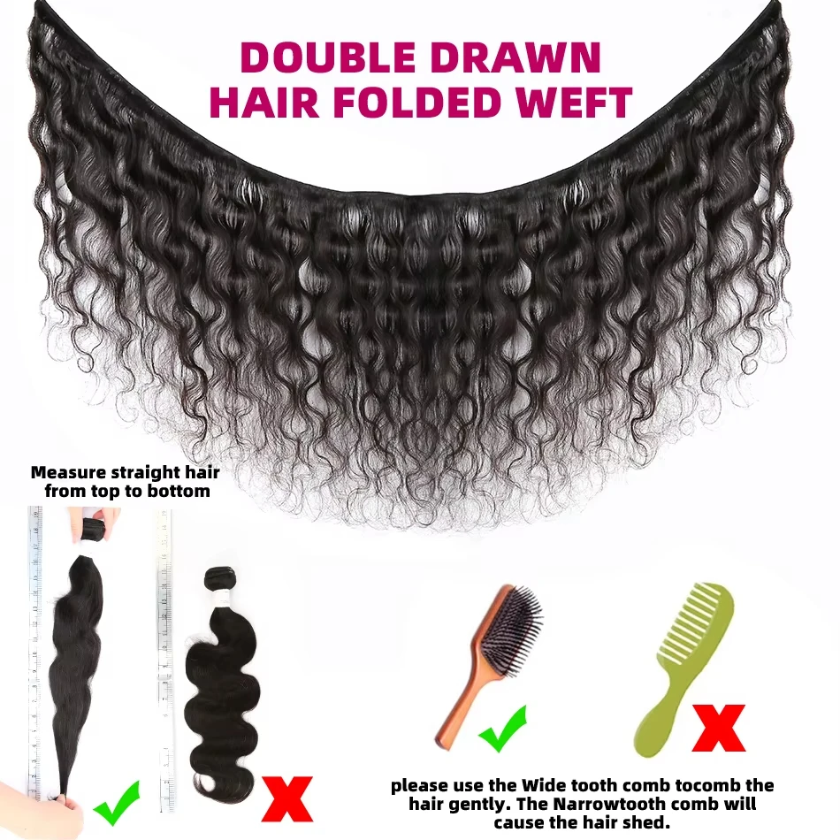 Fasci di capelli umani al 100% dell'onda del corpo da 42 pollici Fasci di onde d'acqua naturali vergini grezze Remy Doppia trama Estensione non trattata dei capelli neri