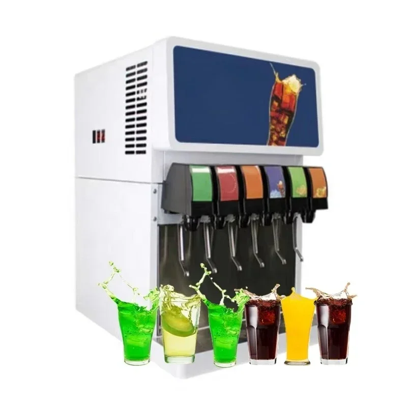 Commercial 6-valve soda fountain beverage dispenser Coke machine with restaurant cooling system