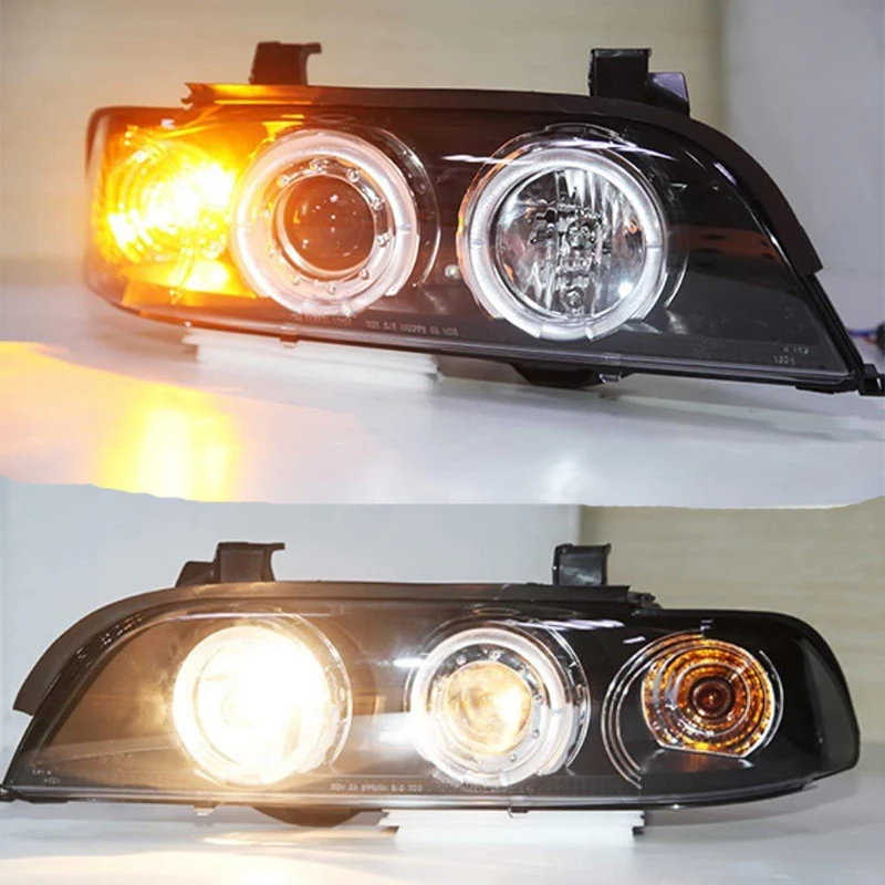 For BMW E39 5 Series 520 525 528 530 535 540 LED Angel Eyes Head Lights Front Lamp 1995 To 2003 Year