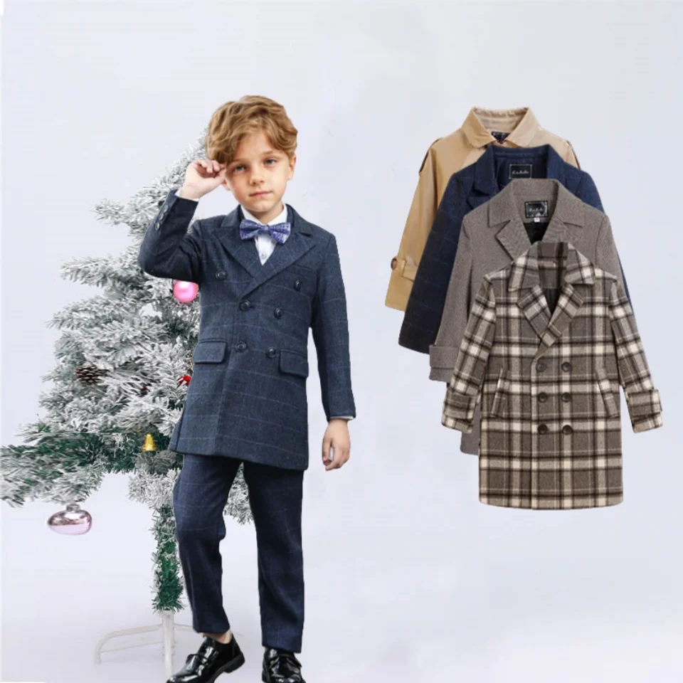 

Teenager Kids Photography Wedding Coat Children Windproof Outdoor Jacket 2-11Y Boys Formal British Style Winter Long Coat