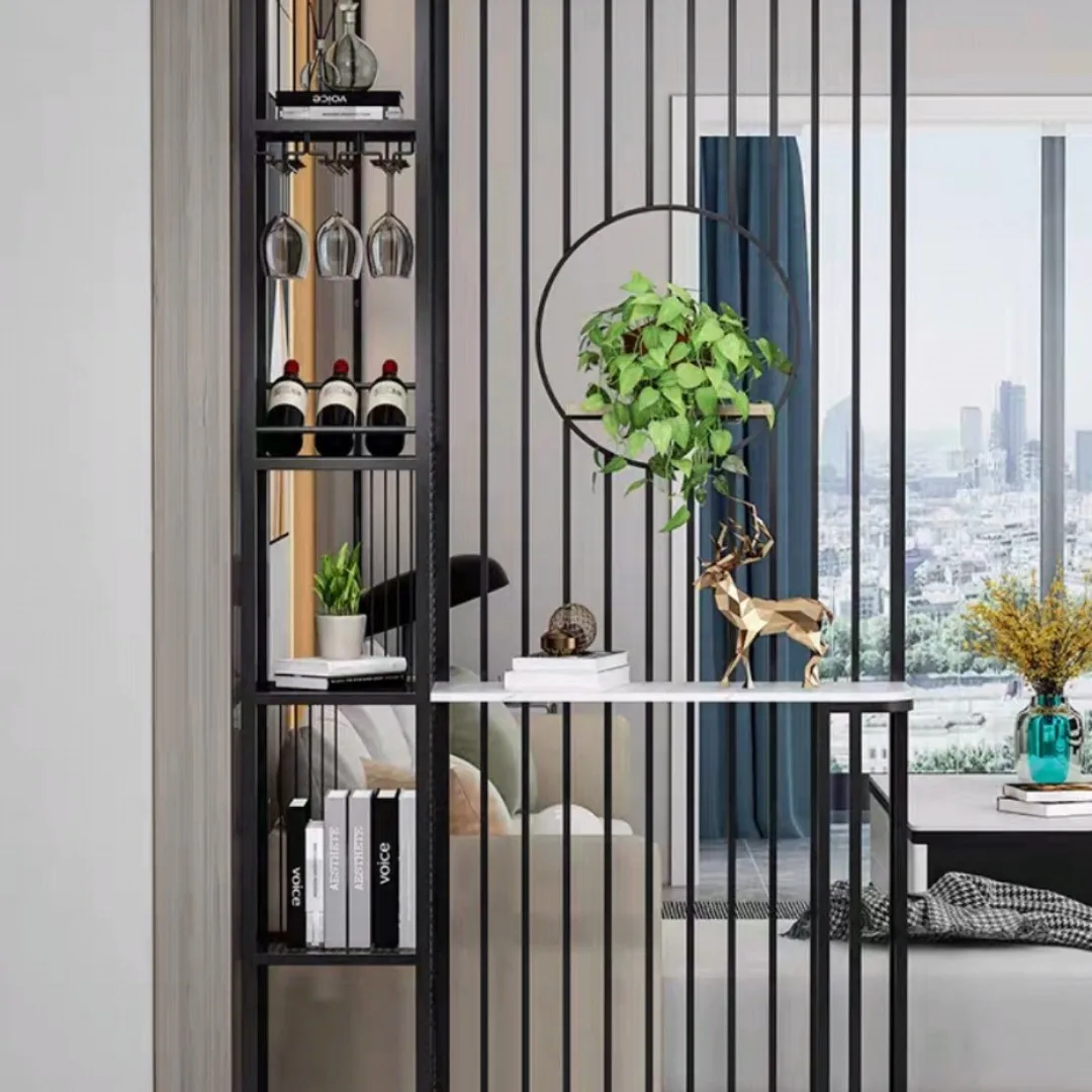 Metal rack wine cabinet light luxury home screen partition living room