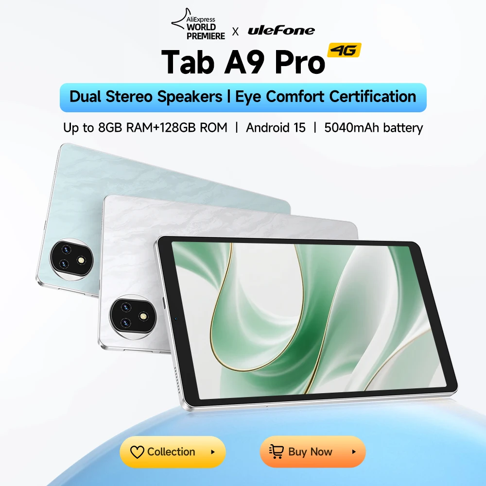 【2025 New】Ulefone Tab A9 Pro 4G Tablet MTK Helio G91 RAM(8+8) 128GB ROM Android 15 5040mAh Dual Stereo Speakers 8.68" Display