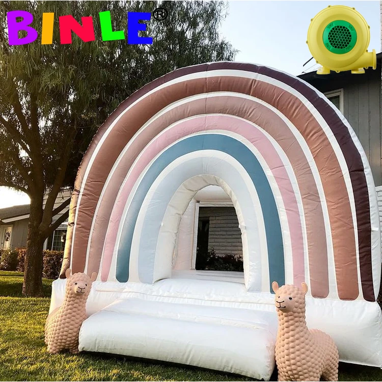 3*3m 10*10ft Boho Style Mini Pastel Inflatable Bouncer Party Rental Monki Jumper Pogo Rainbow Bounce House With Blower