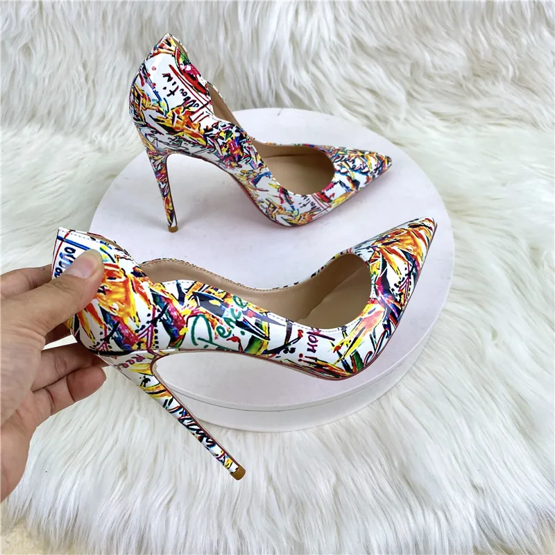 Tikicup Floral Print Women V-Cut Edged Pointy Toe High Heel Shoes for Party Show Sexy Slip On Stiletto Pumps for Party Dress