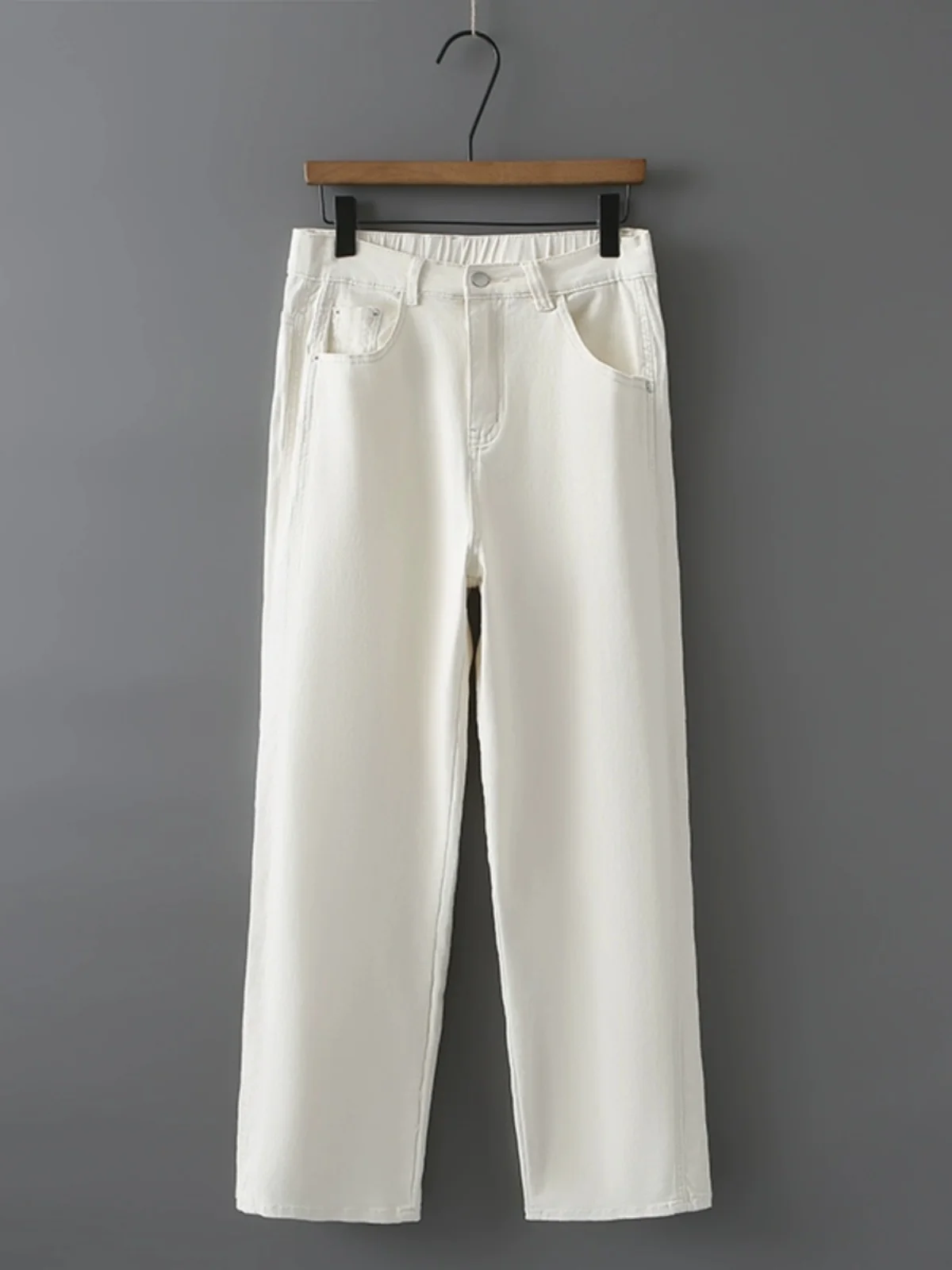 

High Waist Straight Leg Denim Jeans Women's Spring Autumn New Style plus Size Concealing Meat Tube Pants Apricot Color