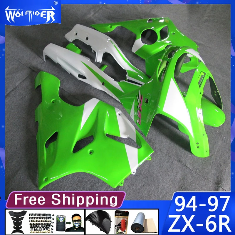 Motorcycle ABS plastic fairings for ZX6R 94 95 96 97 ZX-6R 1994-1997 Motorbike green white fairing Manufacturer Customize cover