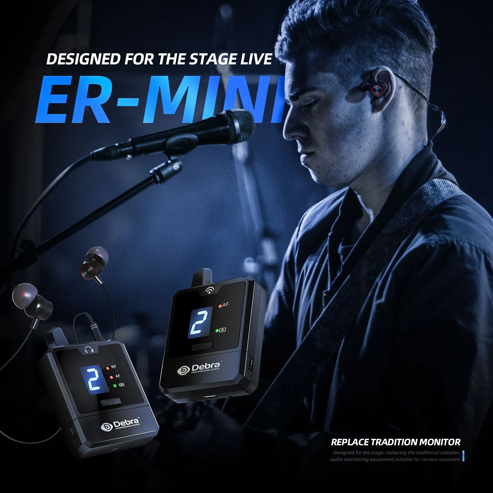 Debra UHF ER-Mini IEM In-Ear Monitor ระบบไร้สาย Stage Broadcast Sound Card กลางแจ้งสําหรับคอนเสิร์ตขนาดเล็ก โรงละคร