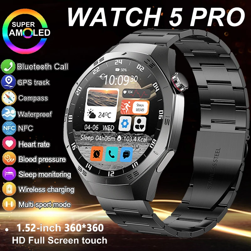 

Умные часы S5 2025 IP68, водонепроницаемые, 100 + спортивные режимы, 1,52-дюймовый AMOLED-экран для Android и iOS, мужские умные часы для фитнеса на открытом воздухе