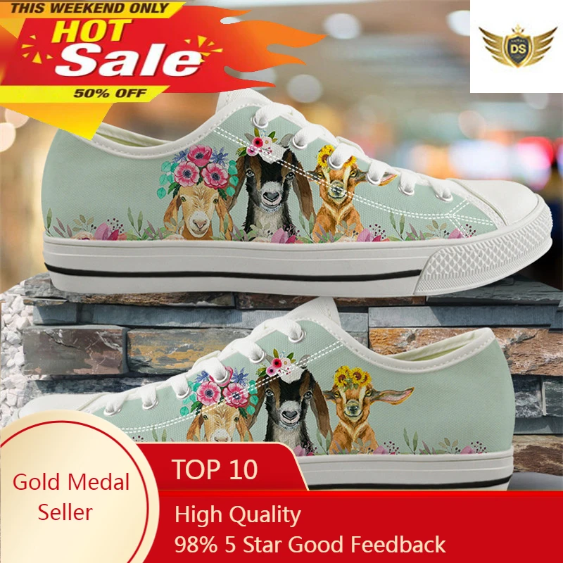 Youth Women Light Canvas Flats Baby Goat Printed Vulcanized Shoes Low Top Casual Sneakers For Students Zapatos