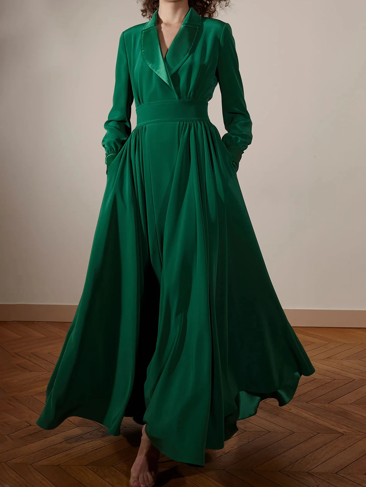 Women Clothing Long Dress Green Velvet Autumn Shawl Collar Pocket Evening Party Prom Abayas Muslim kaftan African Maxi Dress