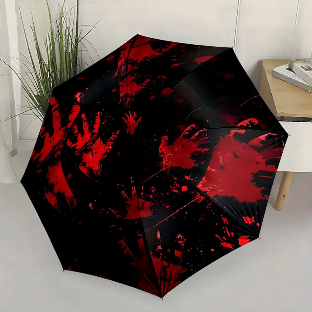 1PC Blood Splatter on Umbrella: A Bold Statement in Design Print 8 Iron Ribs Folding Umbrella Auto-Open Fashion Sunshade