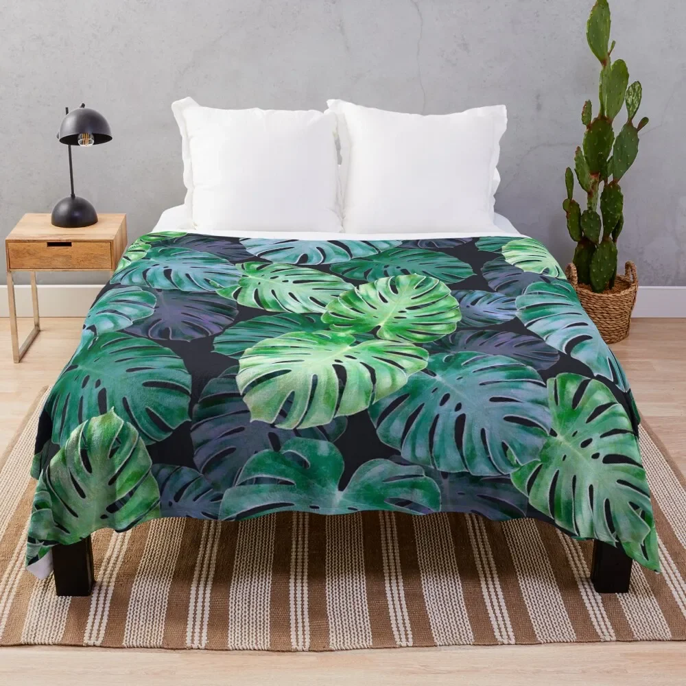

Tropical Monstera Leaves Throw Blanket Warm Comfortable Blanket for Office Napping