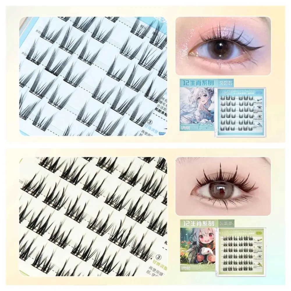 Flauschige DIY selbstklebende Wimperncluster Wispy Manga Kleberfreie gefälschte Wimpern Individuelle Verlängerungskleber Falsche Wimpern Lady