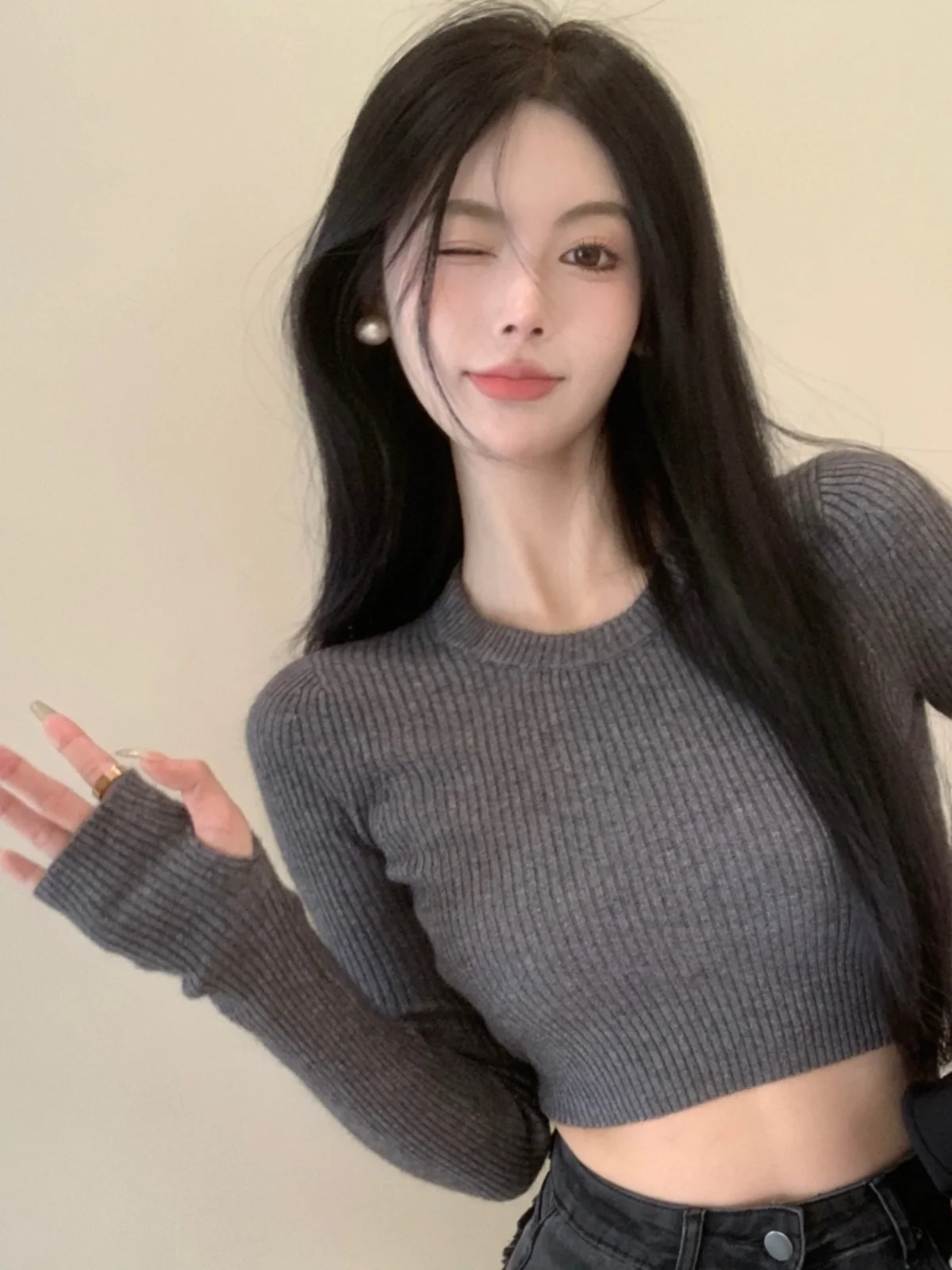 

Женская трикотажная облегающая футболка Ay Long Sve, модный укороченный топ, весна 2025 Faion, внутренняя одежда, футболка Boting