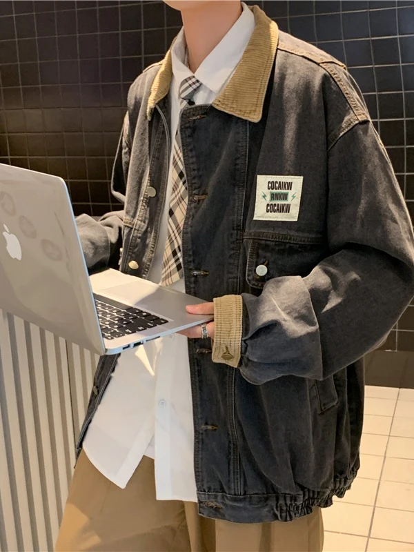 

MGJM Корейская уличная джинсовая одежда с вышитым логотипом, повседневная свободная одежда Jaet Youth Faion, весенне-осенняя одежда