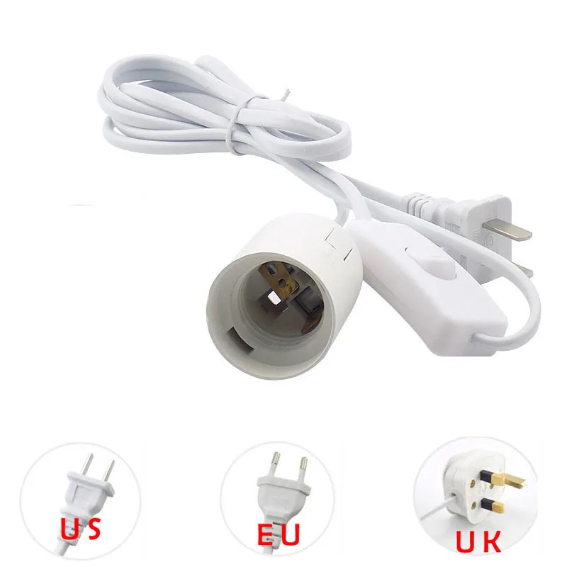 EU US UK E27 Power Cord Light bulb Base holder extension Cable led lamp switch wire electric Socket plug Converters 110v 220v D1