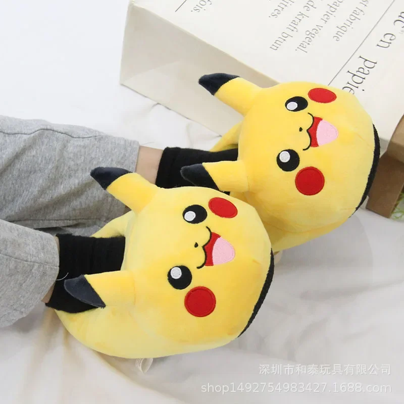 Anime Pokemon Pikachu Plush Slippers Full Pack Warm Cotton Shoes Thickened Non-slip PP Cotton Stuffed Christmas Gift for Couples