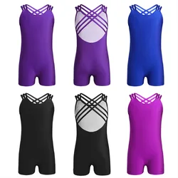 Kids Strappy Sleeveless Ballet Leotards Children Dance Clothes Short Unitard Bodysuit Girl Gymnastic Leotard Jumpsuit Dance Wear