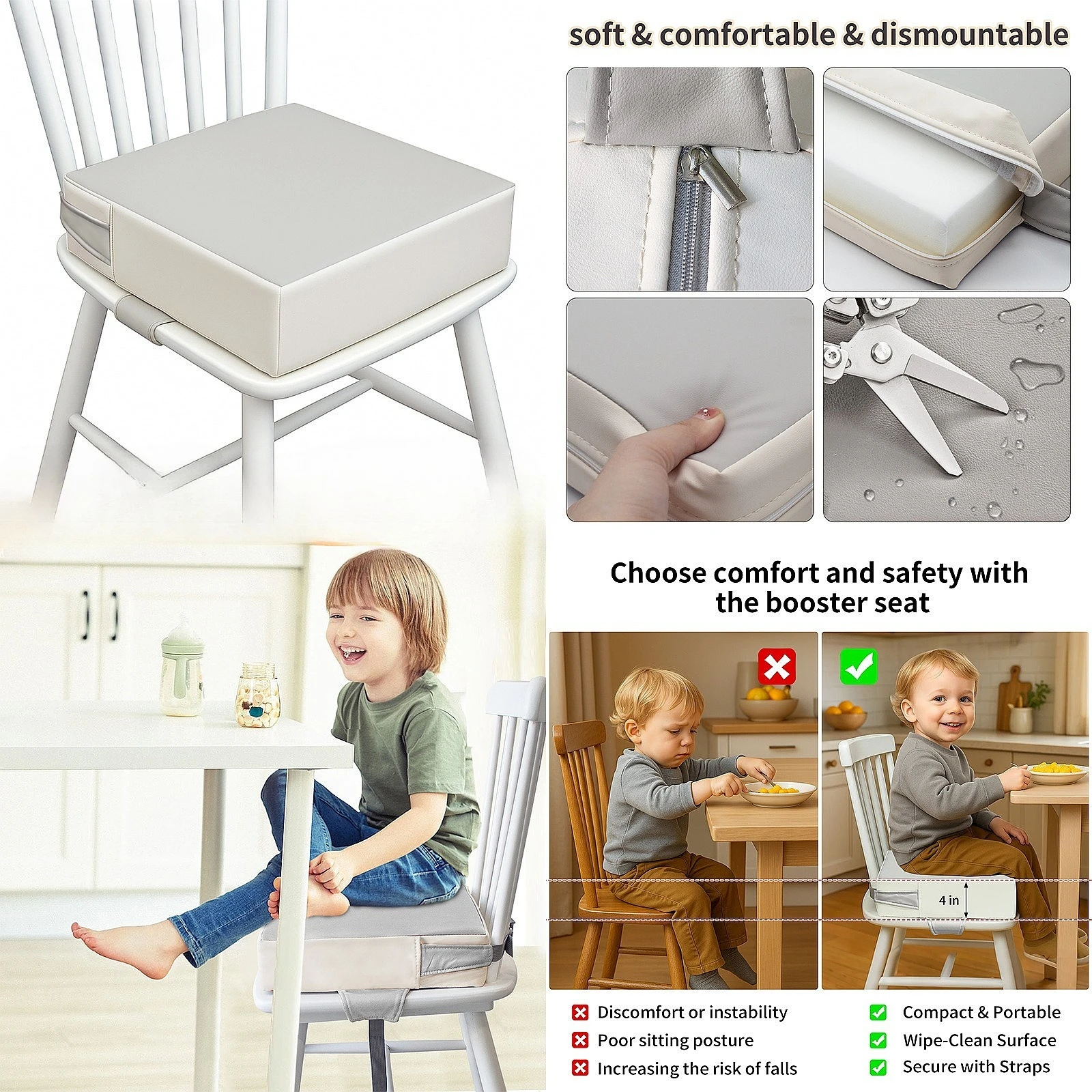 Portable Baby Booster Seat Cushion for Dining Learning Car Sponge Pad
