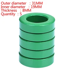 Anel de núcleo de ferrite verde, anti-interferência, alta condutividade, filtro indutor, Mn-Zn, 31x19x8mm, 5pcs