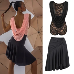 Women'S Latin Dance Costume Mesh Backless Latin Tops Skirts Modern Tango Salsa Cha Cha Samba Rumba Dance Practice Clothes SL6913