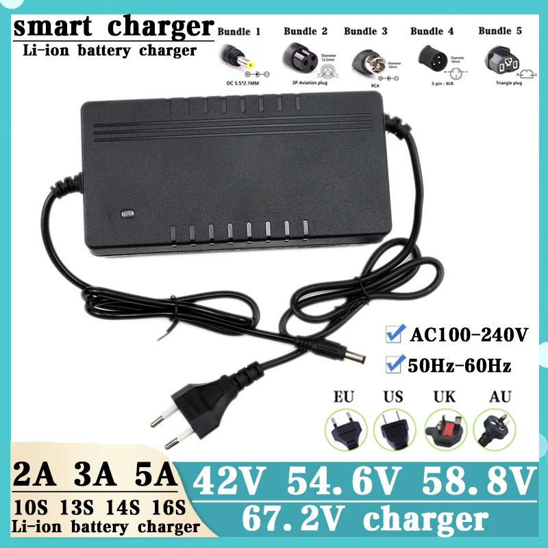 36V 48V 52V 60V 2A 3A 5A  charger 42V 54.6V 58.8V 67.2V lithium-ion battery 10S 13S 14S 16S  2A 3A 5A intelligent fast charger