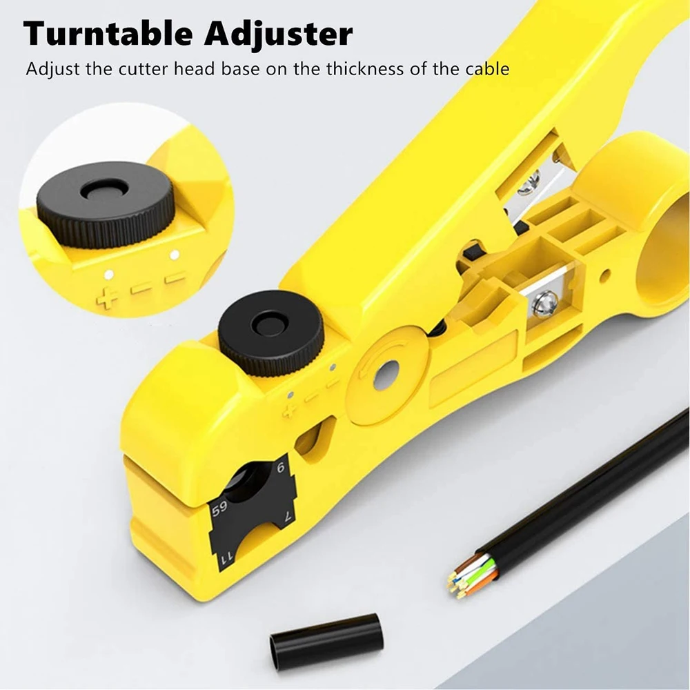 Hoolnx Adjustable Stripping/Cutting Tool Wire Stripper Cutter for Tel Ethernet Cable, Round/Flat Cables, Cat6 Cat7 RJ45 RJ11