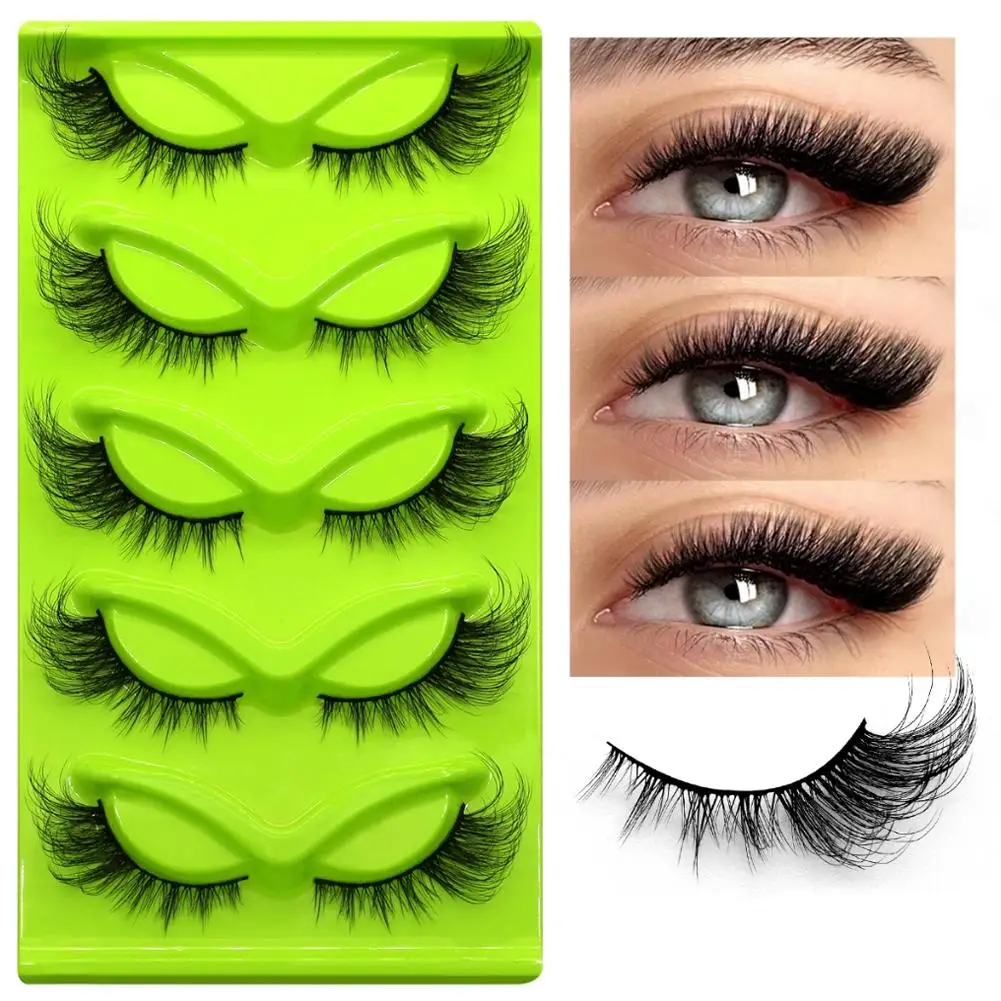 5 Pairs Fox Eye Long False Eyelashes Voluminous Cat Eye Lashes with Crisscross Design Thick Curled  Effect Small Clusters Cross