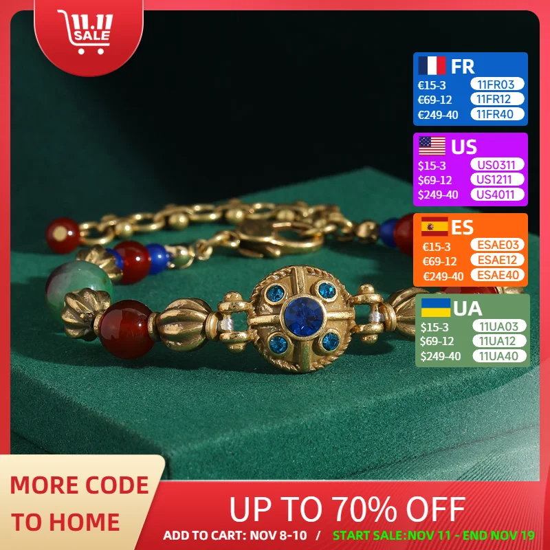 

Vintage Colorful Glass Beads Charm Bracelets For Women Natural Stone Ethiopian Jewelry Gold Color Accessories Luxury Designers
