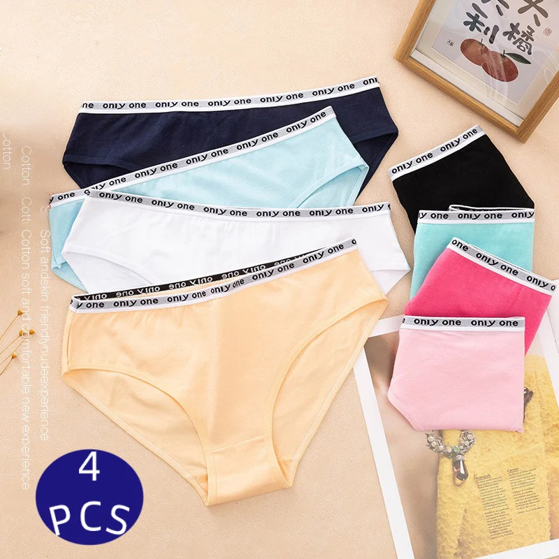 4 PCS Lot Women\'s Cotton Briefs Full Cotton Underwear Female Girls Skin-friendly Panties Bragas Woman Underpants Plus Size XXXL