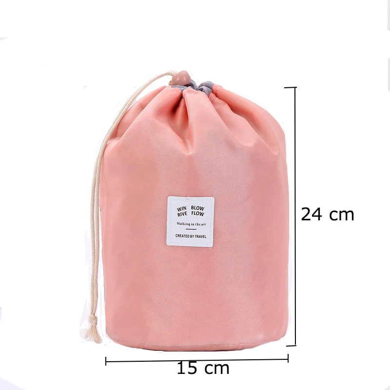 Waterproof Round Cosmetic Bag Travel Nylon Makeup Bag Drawstring Elegant Organizer Wash Bags Female Toiletry Kit Storage Case