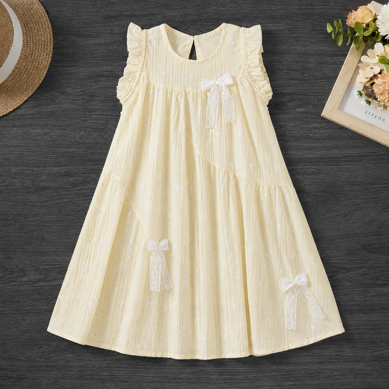Baby Dresses For Girls Pink Star Print Tiered Ruffle Flutter Sleeveless Lace Bow Casual Summer Dress Girls Clothes 4 6 8 10 12 Y