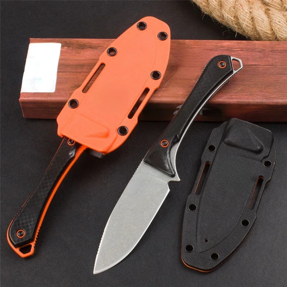 BM 15201 Fixed Blade CPM-S90V Orange DLC Drop Point Nylon Fiberglass Handles Mini Pocket Knives Full Tang Camping Tools