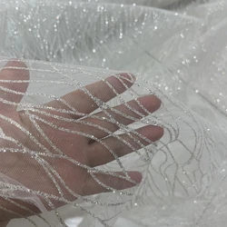 Mesh Fabric Striped Glitter for Wedding Dress Fashion Designer Handmade Diy Sewing Material Cloth By The Meter
