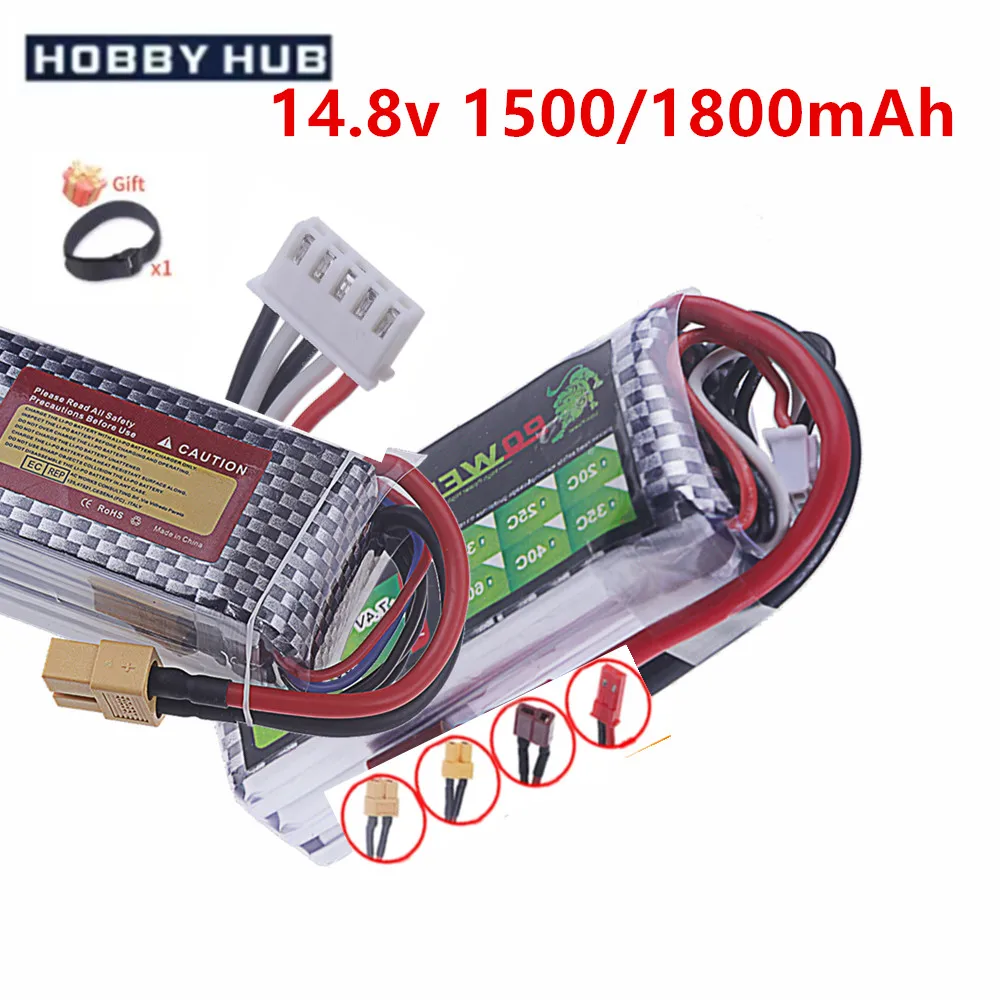 

14,8 В RC LiPo батарея 4S 1500 мАч 1800 мАч для радиоуправляемого квадрокоптера, внедорожников, самолетов, высокого разряда 45C