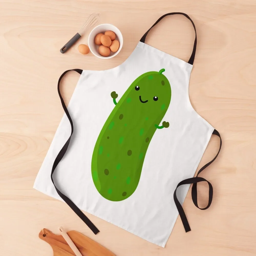 

Cute happy pickle cartoon illustration Apron For Home Accessories custom women's kitchen Apron