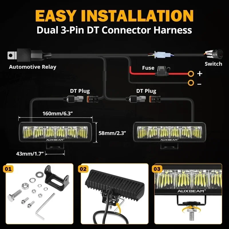 Auxbeam 6.3 Inch 60W LED Driving Light Pods with Harness for Truck Pickup Offroad