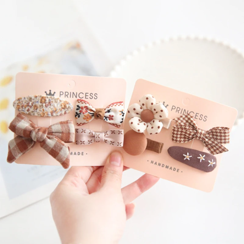 4pcs/set Mini Baby Girls Hair Clip Pin Cute Floral Bow Bunny Princess Hairpin for Toddler Lovely Bang Side Clip Hair Accessories