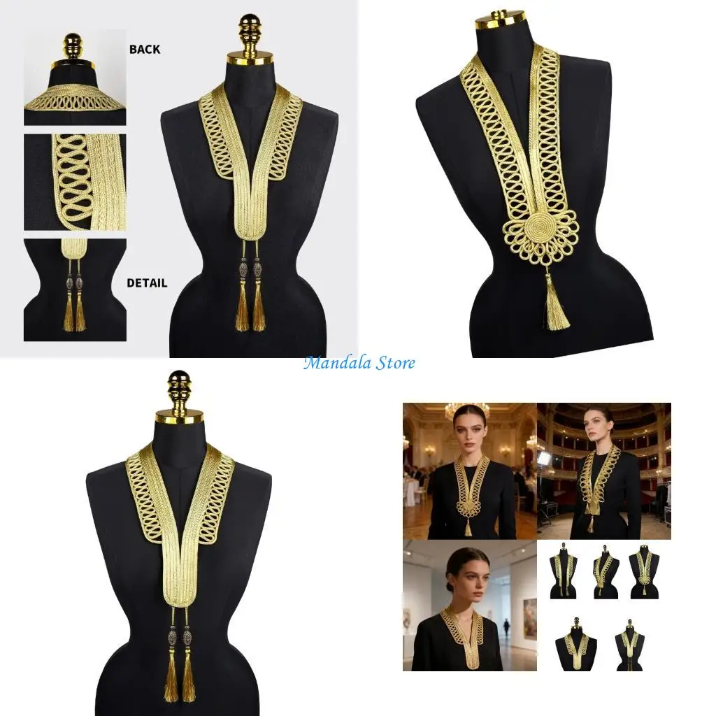 U2JC Shimmering Gold Thread Collar Applique Embellishment For Clothing Decoration