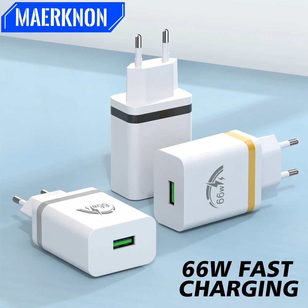 Cargador USB de carga rápida para teléfono móvil, adaptador de corriente para iPhone 15, Samsung, Xiaomi, enchufe europeo y estadounidense, 66W, 3,0