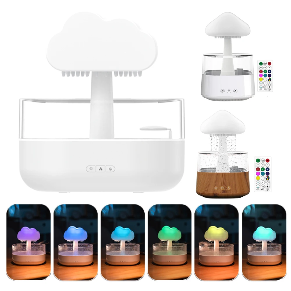 

Mushroom Air Humidifier Essential Oil Diffusers Home Bedroom Aromatherapy Lamp Calming Water Drops Sounds Rain Cloud Night Light