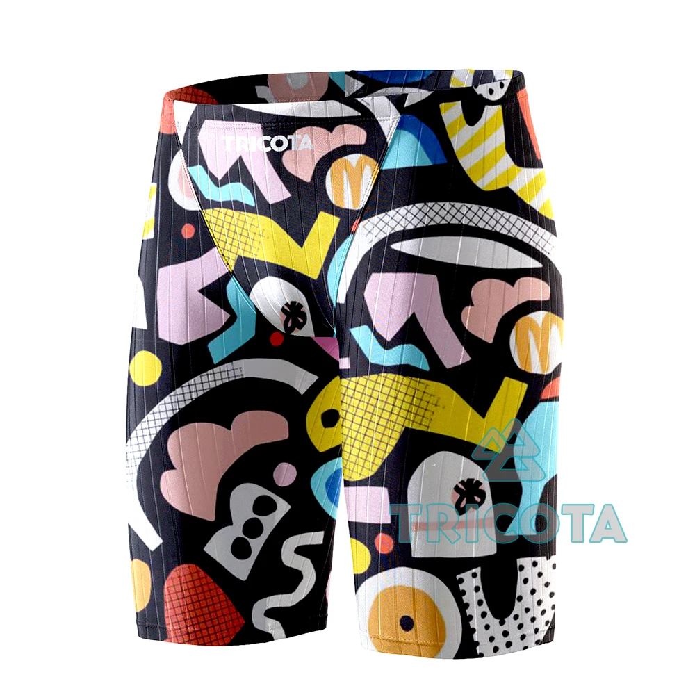 Summer Swimming Trunks Men Professional Tight Jammer Swimwear Outdoor Beach Printed Solid Durable Training Surfing Swim Shorts