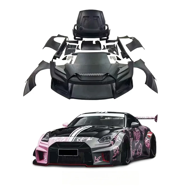 High Quality LB Wide Style Aero Body Kit Front Bumper Side Skirts Hood Fender Facelift Upgrade Parts Fit for GTR